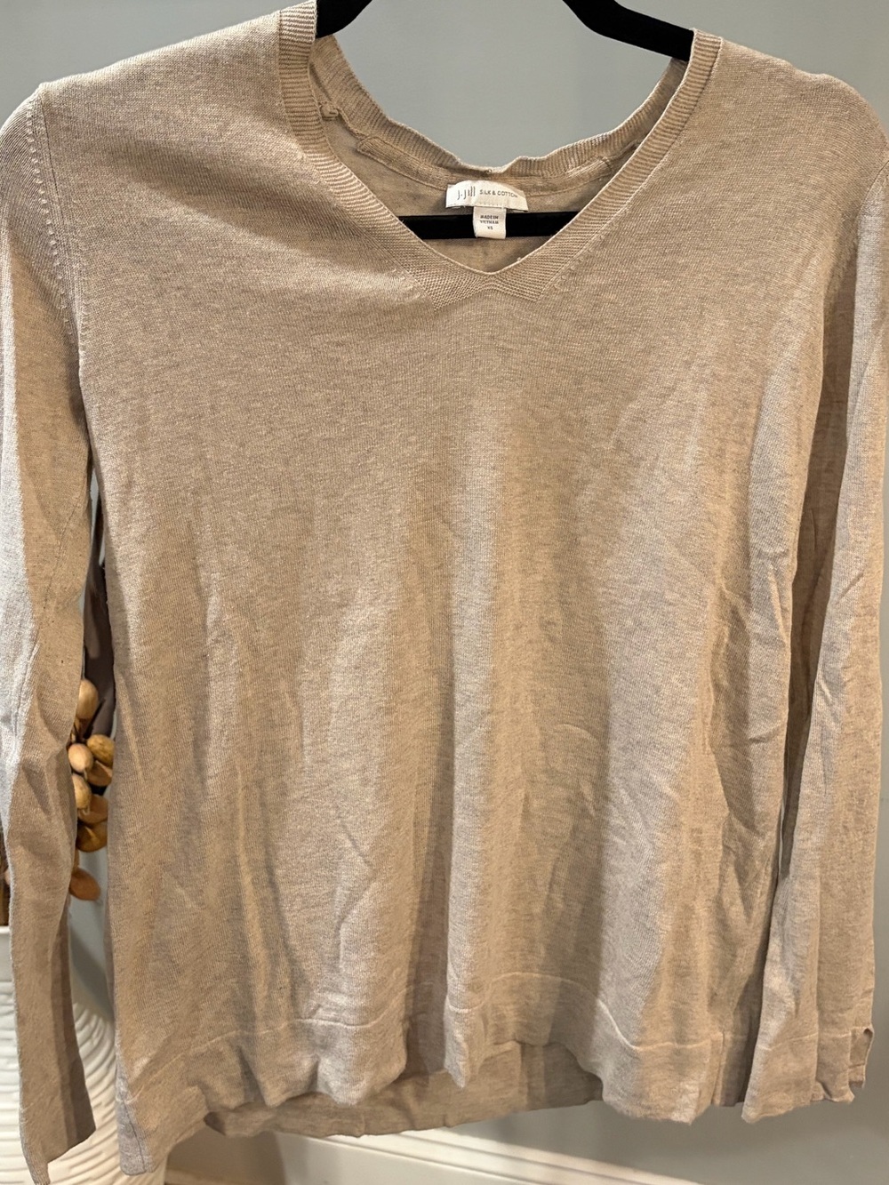 J. Jill Light Taupe v-neck Crewneck silk and cotton Sweater size XS